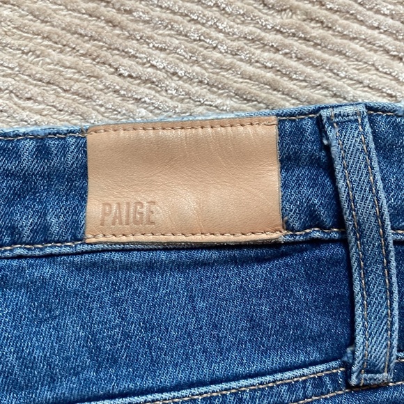 Paige Sarah Slim Distressed Knee Straight Leg High Rise Mid Wash Jeans Size 27 - Picture 13 of 13